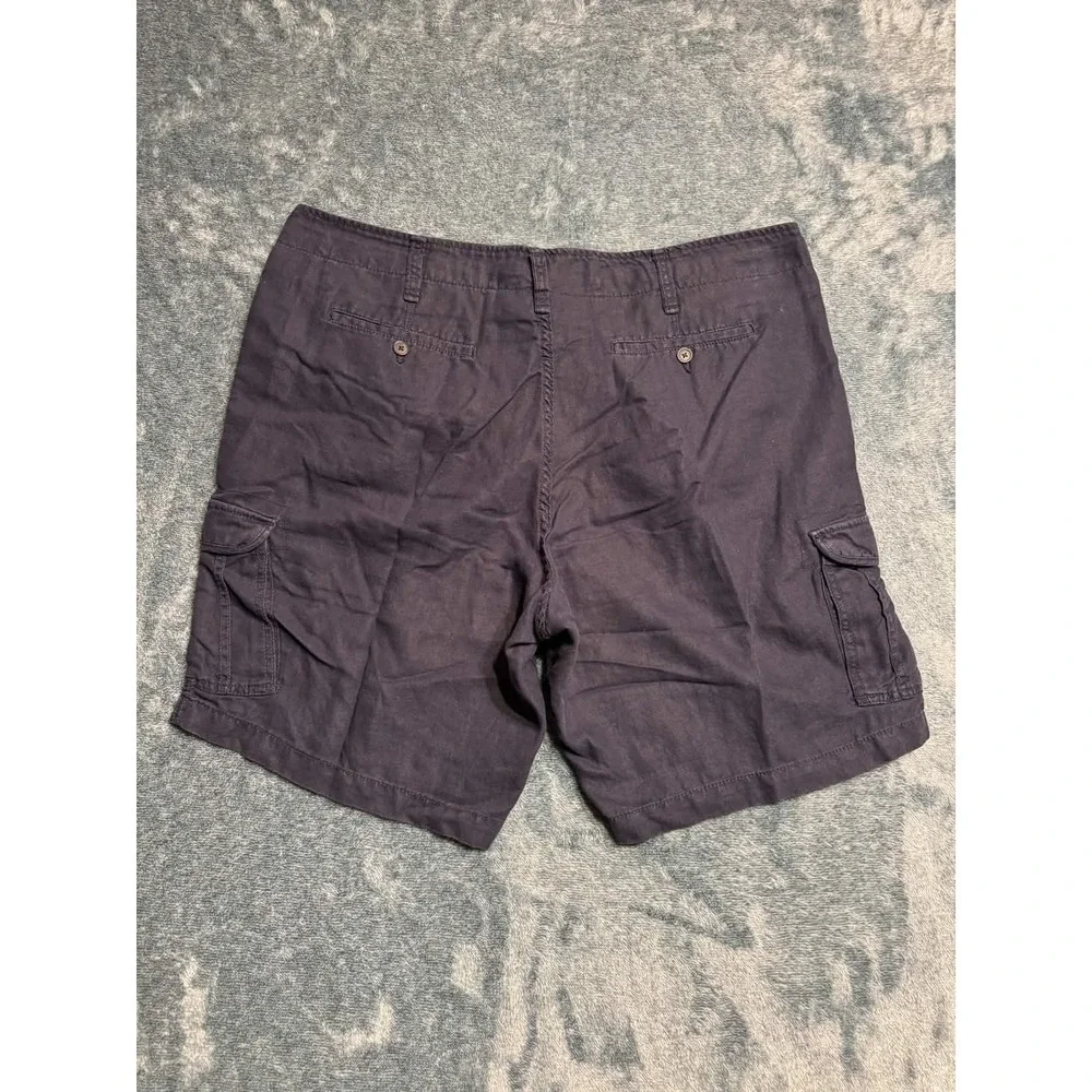 Claiborne Mens Navy Blue Linen Blend Cargo Shorts Size 42 Flat Front Solid 9 In